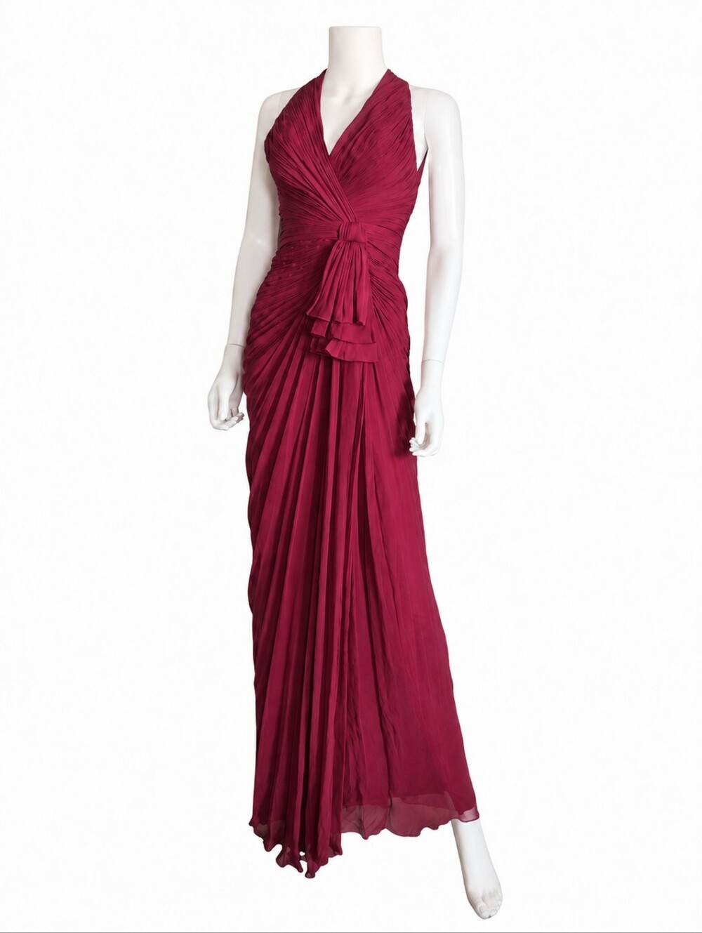 ZUHAIR MURAD | Burgundy Silk Draped Halter Evening Gown US 4 Fits 0